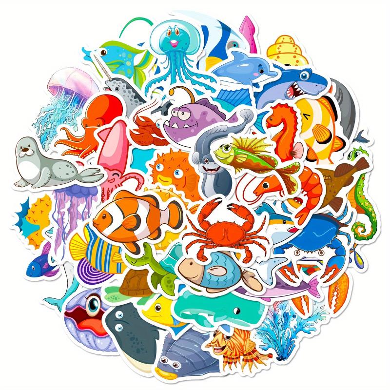 50pcs Marine Life Stickers Cartoon Starfish Jellyfish Graffiti Stickers