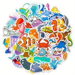 50pcs Marine Life Stickers Cartoon Starfish Jellyfish Graffiti Stickers