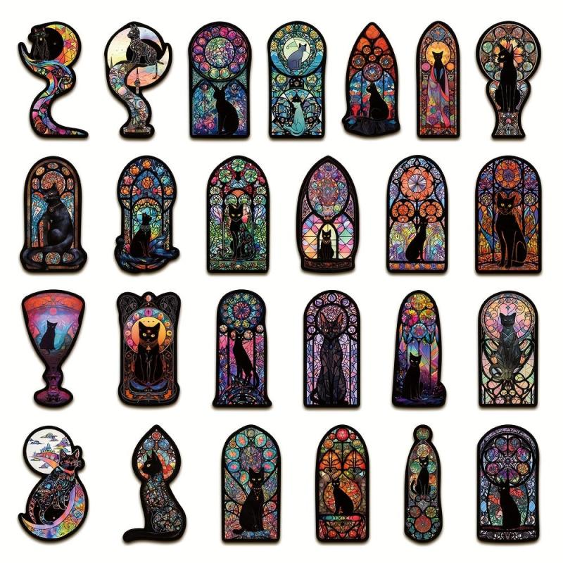 50pcs Gothic Cat Graffiti Stickers for Laptop Helmets DIY