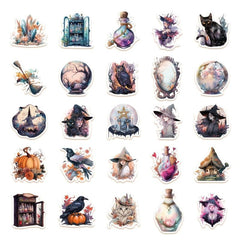 50pcs Realistic Witch Stickers Dark Magic Halloween Decoration Sticker
