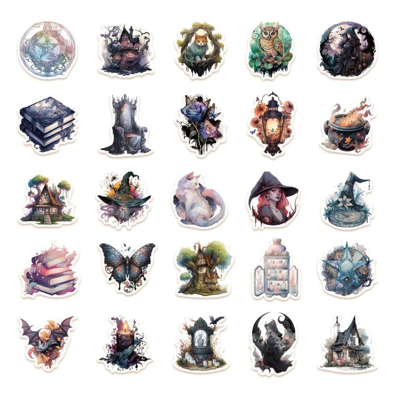 50pcs Realistic Witch Stickers Dark Magic Halloween Decoration Sticker