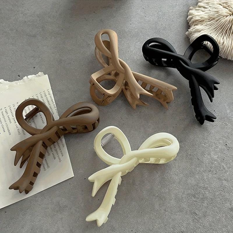 4pcs Large Hair Grip Ribbon Bow Matte Hair Clip Women Girls Daily Party Outdoor