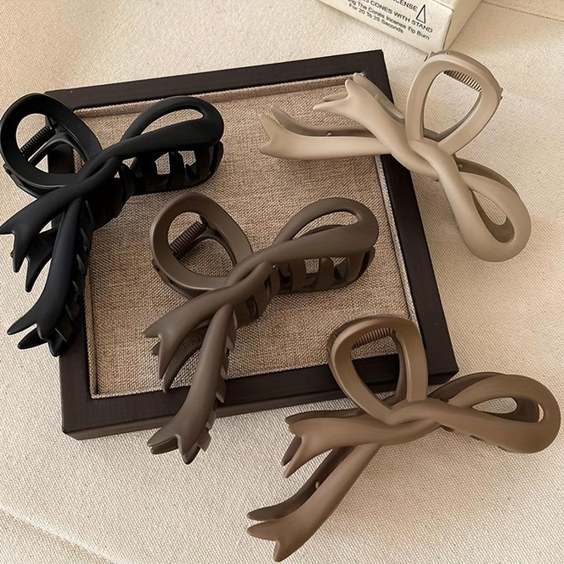 4pcs Large Hair Grip Ribbon Bow Matte Hair Clip Women Girls Daily Party Outdoor