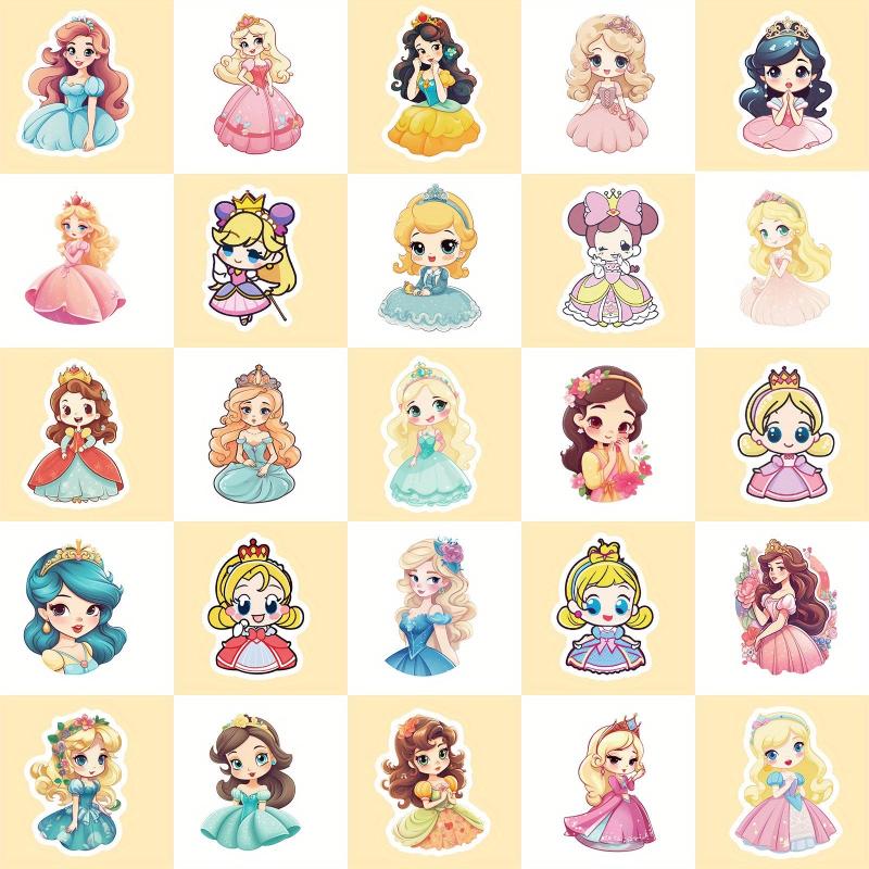 50pcs Cartoon Princess Dress Stickers for Laptop Skateboard Party Gift