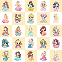 50pcs Cartoon Princess Dress Stickers for Laptop Skateboard Party Gift
