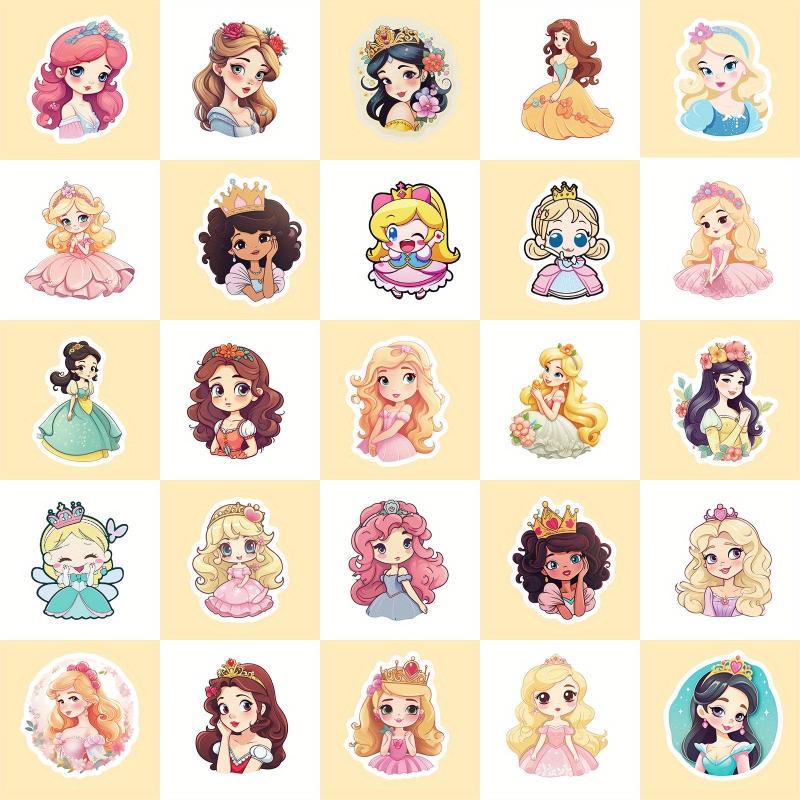 50pcs Cartoon Princess Dress Stickers for Laptop Skateboard Party Gift