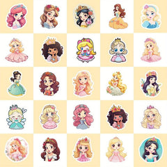 50pcs Cartoon Princess Dress Stickers for Laptop Skateboard Party Gift