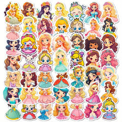 50pcs Cartoon Princess Dress Stickers for Laptop Skateboard Party Gift