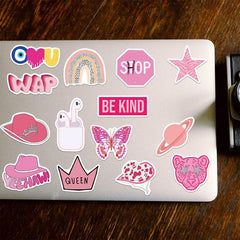 50 Pink Preppy Stickers Waterproof Vinyl for Water Bottle Laptop