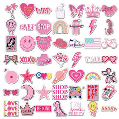 50 Pink Preppy Stickers Waterproof Vinyl for Water Bottle Laptop