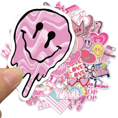 50 Pink Preppy Stickers Waterproof Vinyl for Water Bottle Laptop