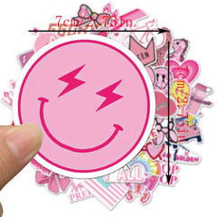 50 Pink Preppy Stickers Waterproof Vinyl for Water Bottle Laptop