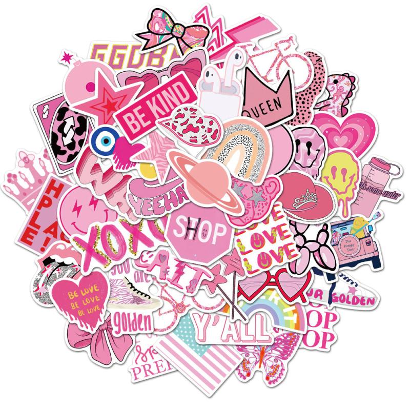 50 Pink Preppy Stickers Waterproof Vinyl for Water Bottle Laptop