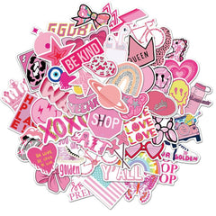50 Pink Preppy Stickers Waterproof Vinyl for Water Bottle Laptop