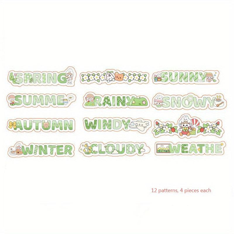 48pcs Cute Cartoon PET Waterproof Stickers for Girls DIY Projects Scrapbooks
