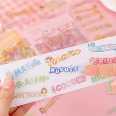 48pcs Cute Cartoon PET Waterproof Stickers for Girls DIY Projects Scrapbooks