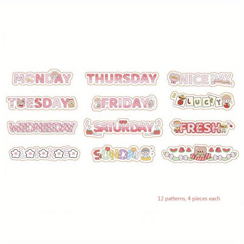 48pcs Cute Cartoon PET Waterproof Stickers for Girls DIY Projects Scrapbooks