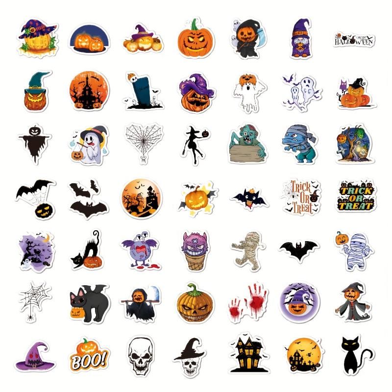 100pcs Halloween Pumpkin Stickers - Cartoon Graffiti Decoration Stickers