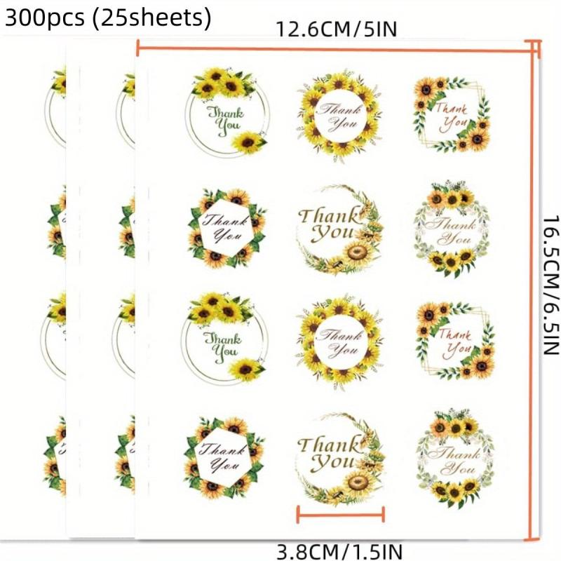 300pcs Sunflower Thank You Stickers for Gift Wrap Bag