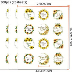 300pcs Sunflower Thank You Stickers for Gift Wrap Bag