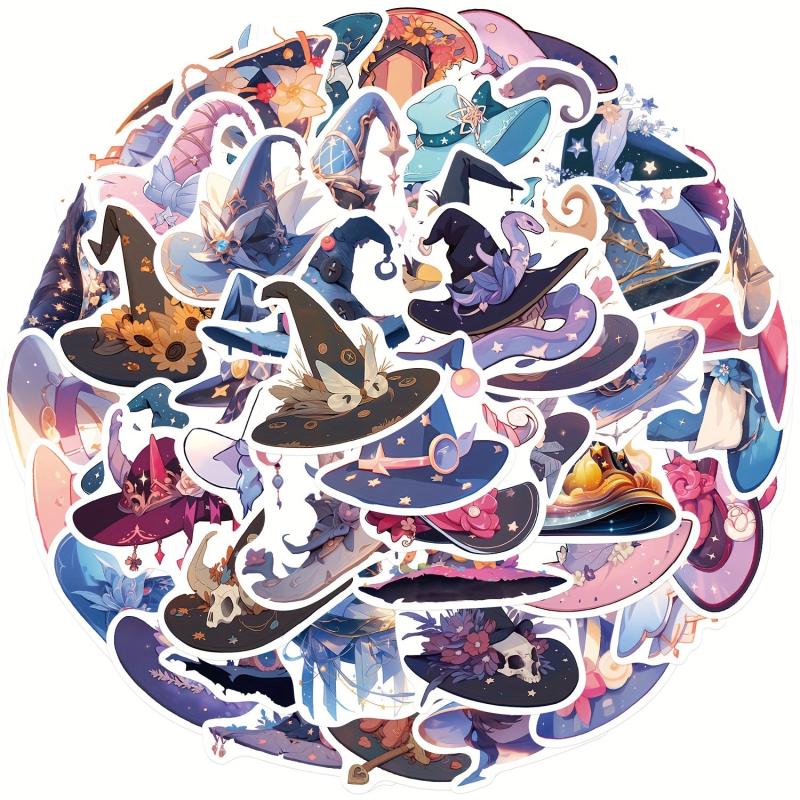 50pcs Magic Hat Stickers For Christmas Halloween Year Anime Retro Series
