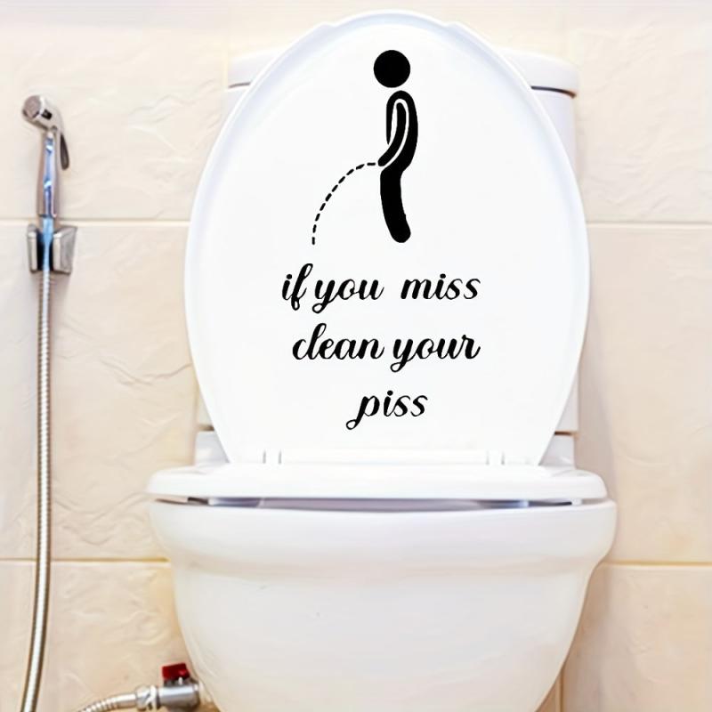 2pcs English Toilet Stickers for Villain Toilet Door Seats Bathroom Decor