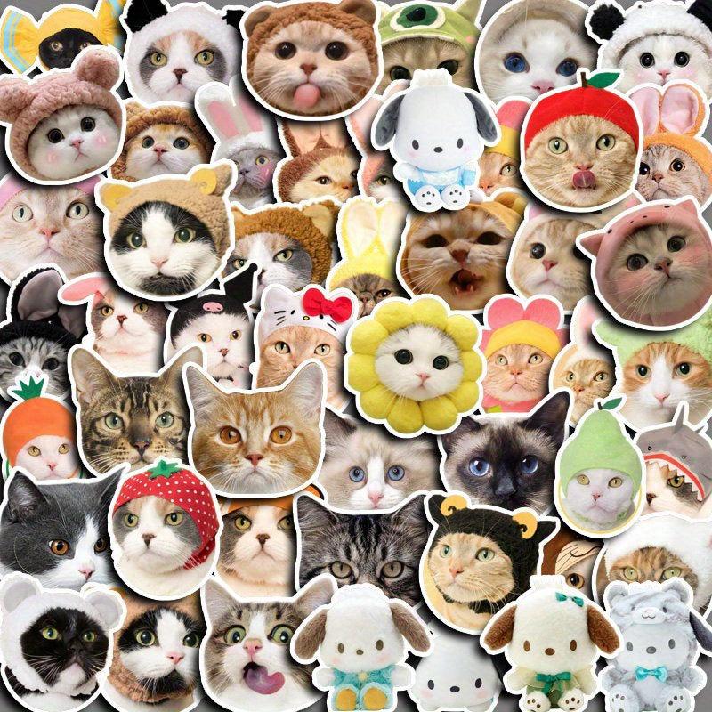 50pcs Cat Head Waterproof Vinyl Stickers For Water Bottle Laptops Phone