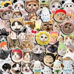 50pcs Cat Head Waterproof Vinyl Stickers For Water Bottle Laptops Phone