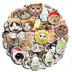 50pcs Cat Head Waterproof Vinyl Stickers For Water Bottle Laptops Phone