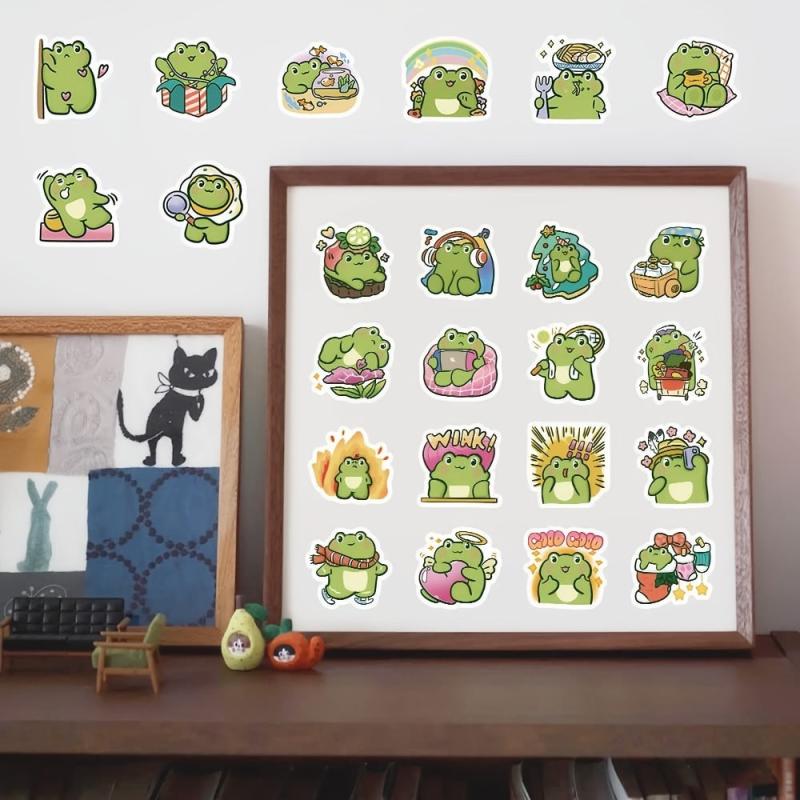 60pcs Frog Cartoon Vinyl Waterproof Stickers Laptop Guitar
