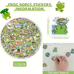 60pcs Frog Cartoon Vinyl Waterproof Stickers Laptop Guitar