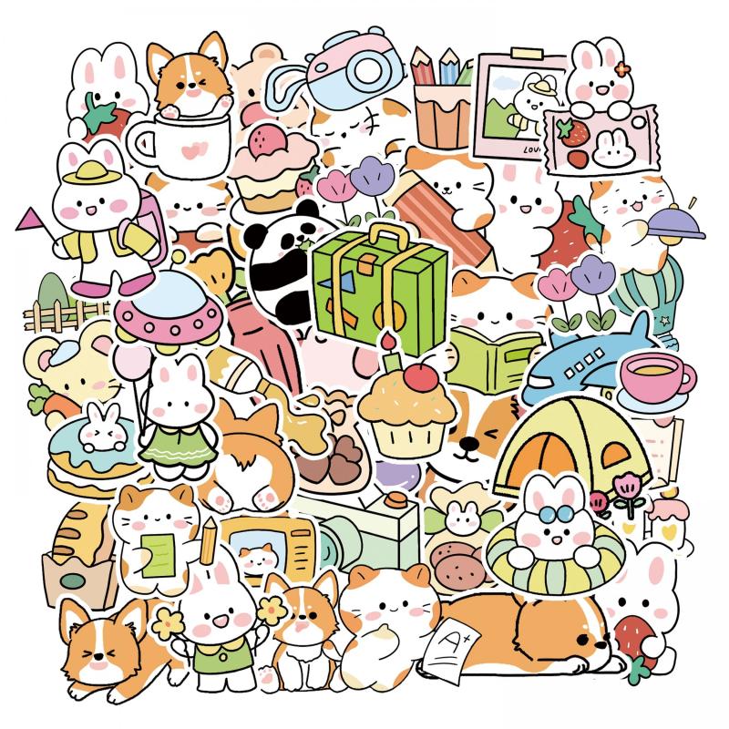 50pcs Waterproof Animal Expression Stickers for Phone Case Computer Skateboard