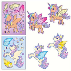 6pcs Face Changing Stickers Puzzle DIY Rainbow Horse Stickers