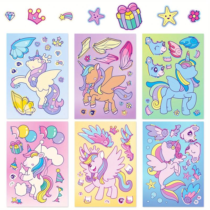 6pcs Face Changing Stickers Puzzle DIY Rainbow Horse Stickers