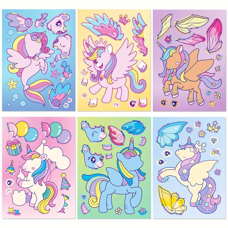 6pcs Face Changing Stickers Puzzle DIY Rainbow Horse Stickers