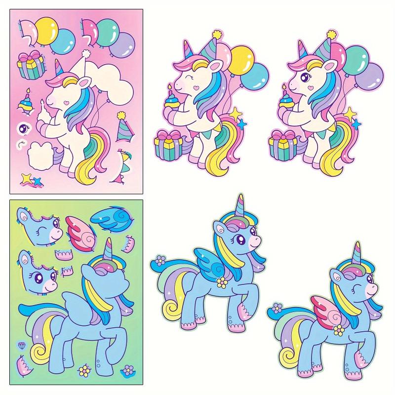 6pcs Face Changing Stickers Puzzle DIY Rainbow Horse Stickers