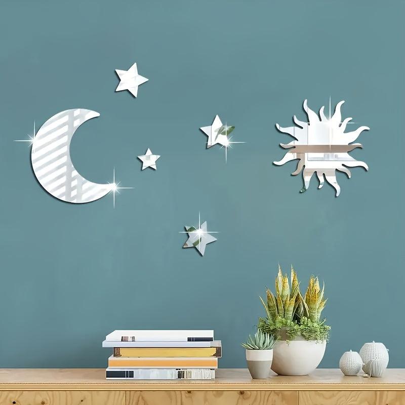 6pcs Star Moon Mirror Wall Stickers Ramadan Kareem Party Decor
