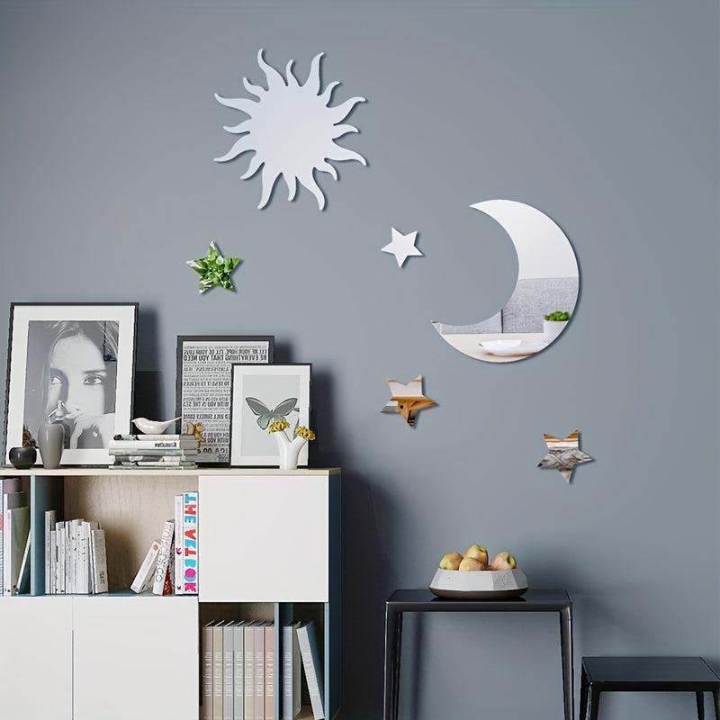 6pcs Star Moon Mirror Wall Stickers Ramadan Kareem Party Decor