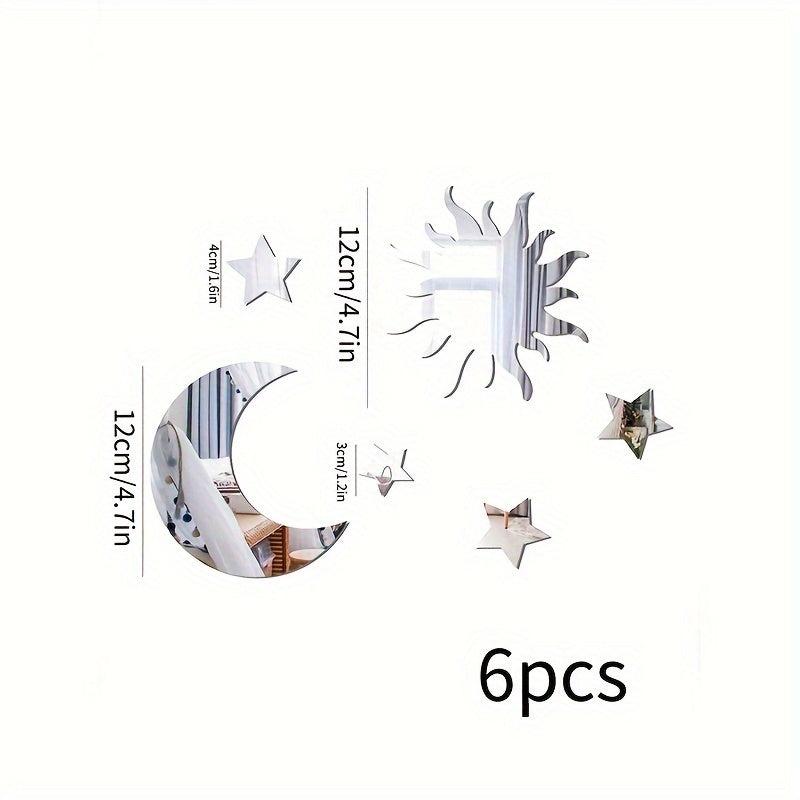 6pcs Star Moon Mirror Wall Stickers Ramadan Kareem Party Decor