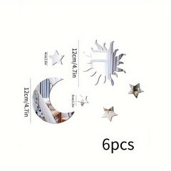 6pcs Star Moon Mirror Wall Stickers Ramadan Kareem Party Decor