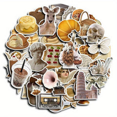 50pcs Brown Milk Coffee Waterproof Vinyl Stickers for Water Bottle Laptops