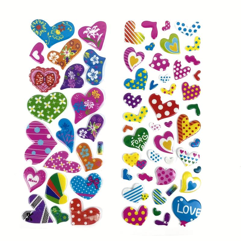 12pcs Pink 3D Love Heart Bubble Stickers Pack - Reward Stickers Decor