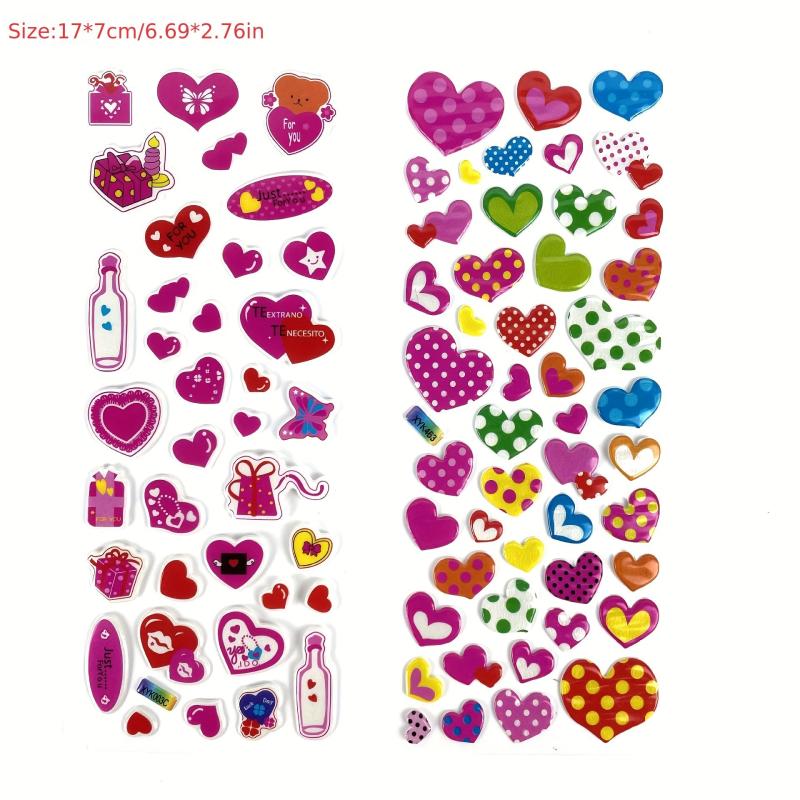 12pcs Pink 3D Love Heart Bubble Stickers Pack - Reward Stickers Decor