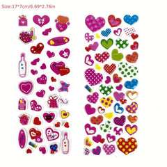 12pcs Pink 3D Love Heart Bubble Stickers Pack - Reward Stickers Decor