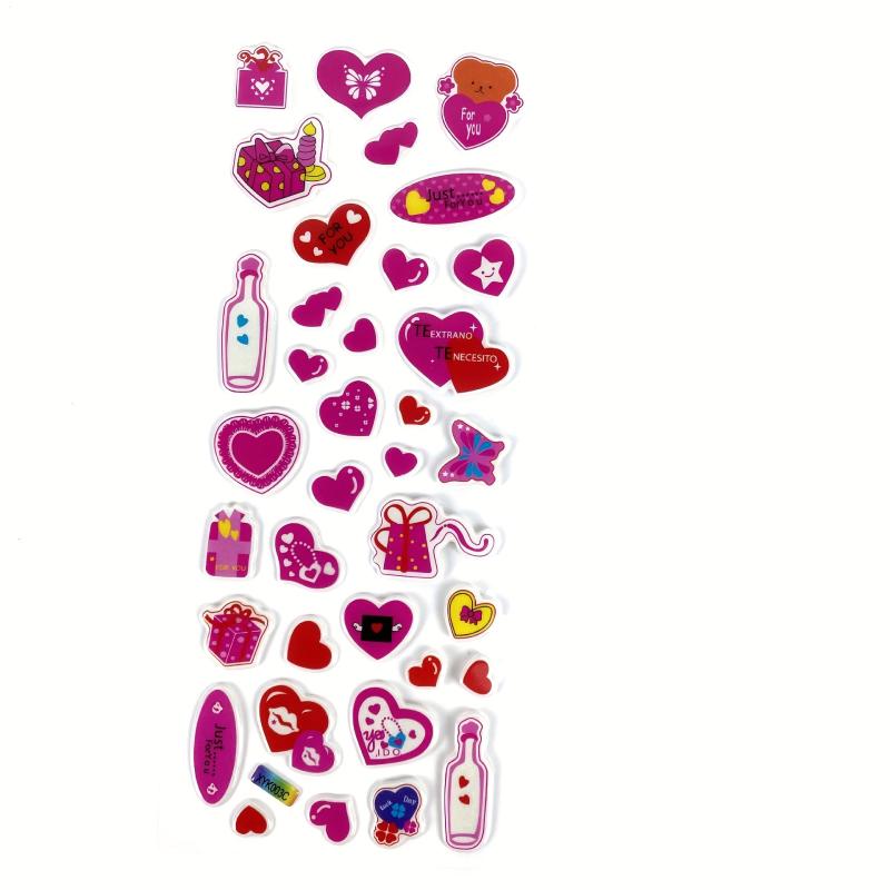 12pcs Pink 3D Love Heart Bubble Stickers Pack - Reward Stickers Decor