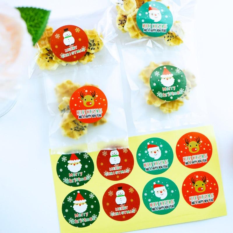 Christmas Red Green Round Decorative Self-adhesive Baking Stickers