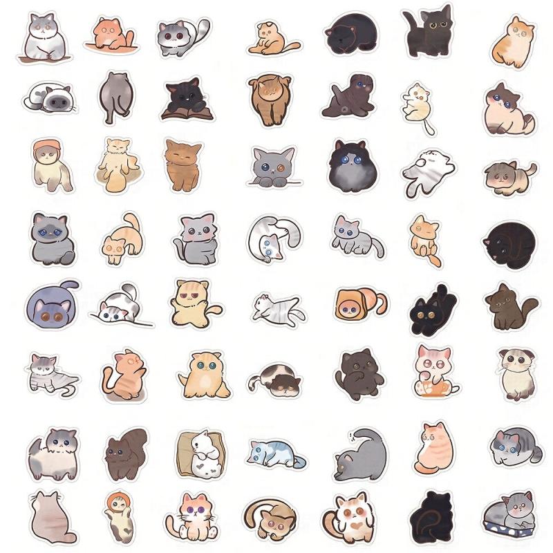 50pcs Cartoon Cat Stickers for Water Bottles Laptops Phones