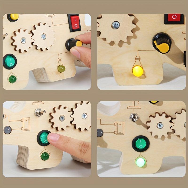Wooden Dino Light Switch Sensory Board Montessori Toy For Toddler