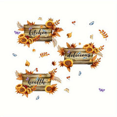 Autumn Sunflower Butterfly Kitchen Decoration Wall Sticker Triptych