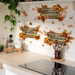 Autumn Sunflower Butterfly Kitchen Decoration Wall Sticker Triptych